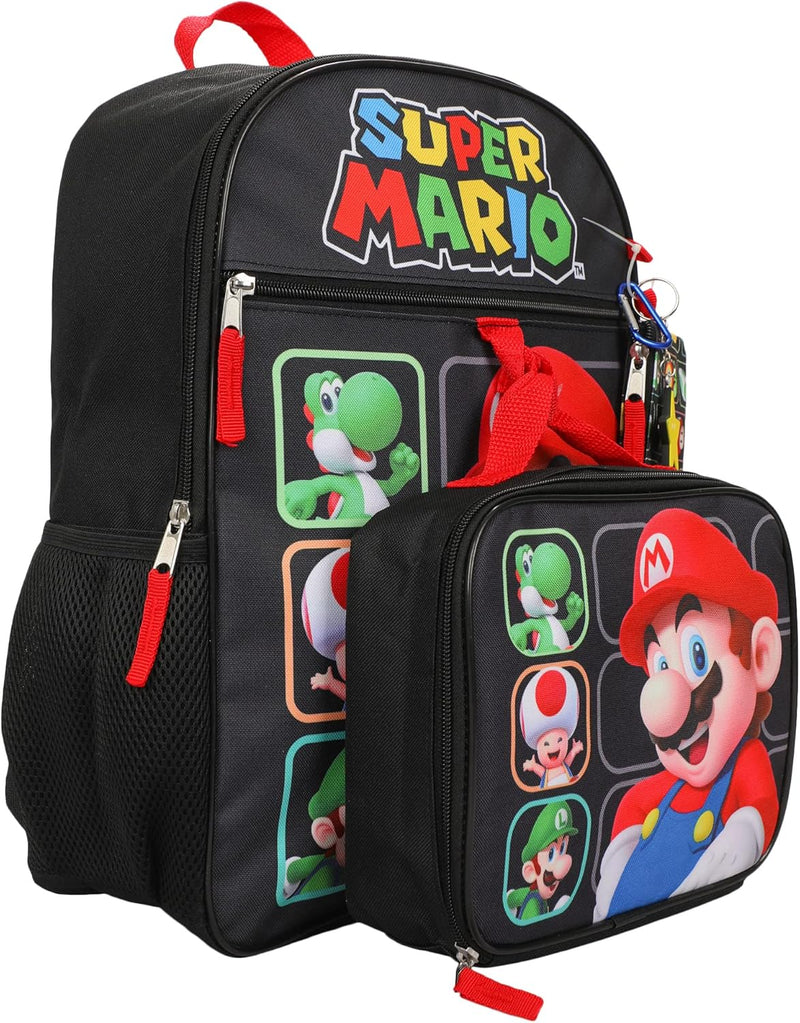 Super Mario Bros. Characters 5 Piece Kids 16" Backpack Set