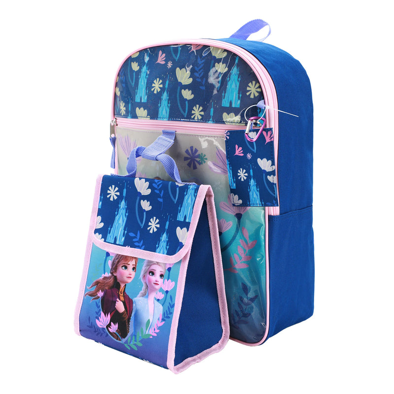 Disney Frozen Anna and Elsa Kids 16" Backpack and Lunch Bag 5 Piece Set