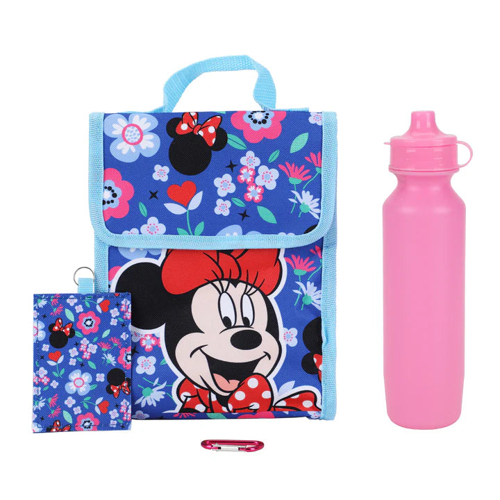 Minnie Mouse Floral Pattern Kids 16" Backpack and Lunch Bag 5 Piece Set