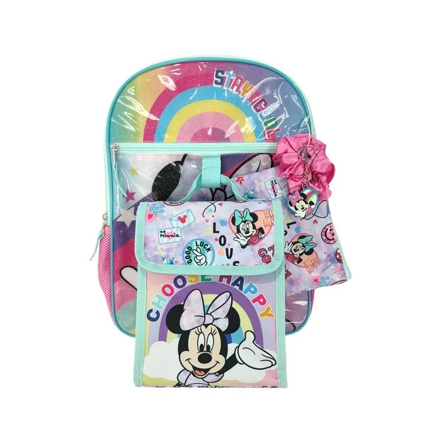 Disney Minnie Mouse Rainbow 5 Piece Kids 16" Backpack Set