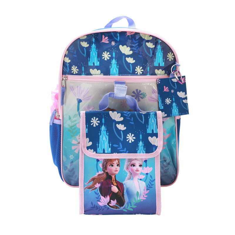 Disney Frozen Anna and Elsa Kids 16" Backpack and Lunch Bag 5 Piece Set