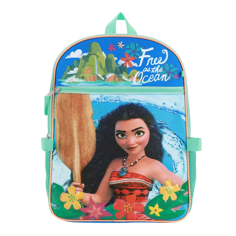 Disney Princess Moana Free as the Ocean Kids 16" Backpack and Lunch Bag 5 Piece Set