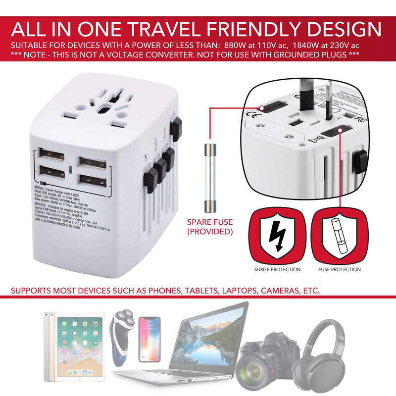 Maple Leaf International Universal Travel Adapter Plug w/ 4 USB Charging Ports