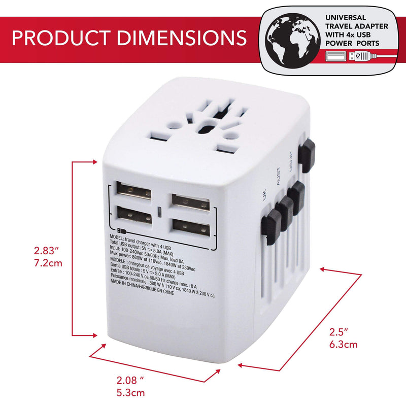 Maple Leaf International Universal Travel Adapter Plug w/ 4 USB Charging Ports