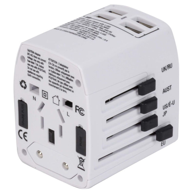 Maple Leaf International Universal Travel Adapter Plug w/ 4 USB Charging Ports