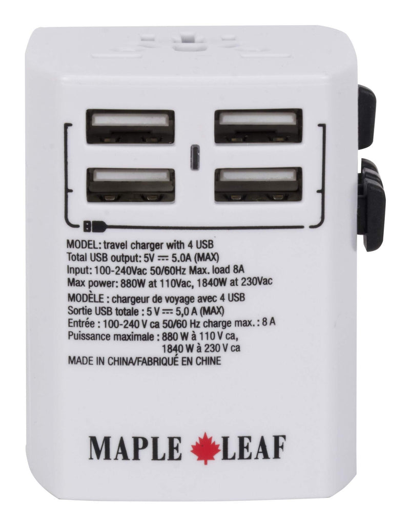 Maple Leaf International Universal Travel Adapter Plug w/ 4 USB Charging Ports